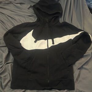 Nike Men's Black and White Zip-Up Hoodie